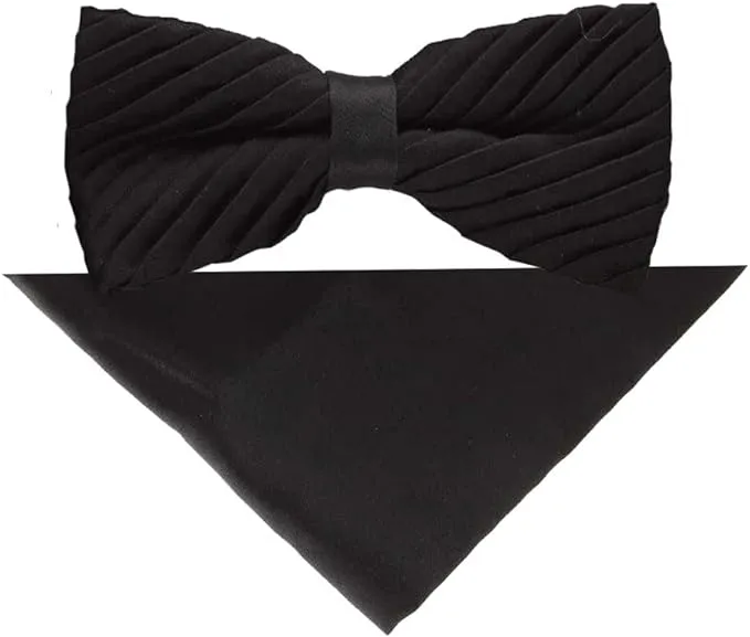 Vittorio Farina Men's Pleated Satin Bow Tie & Pocket Square in Gift Box