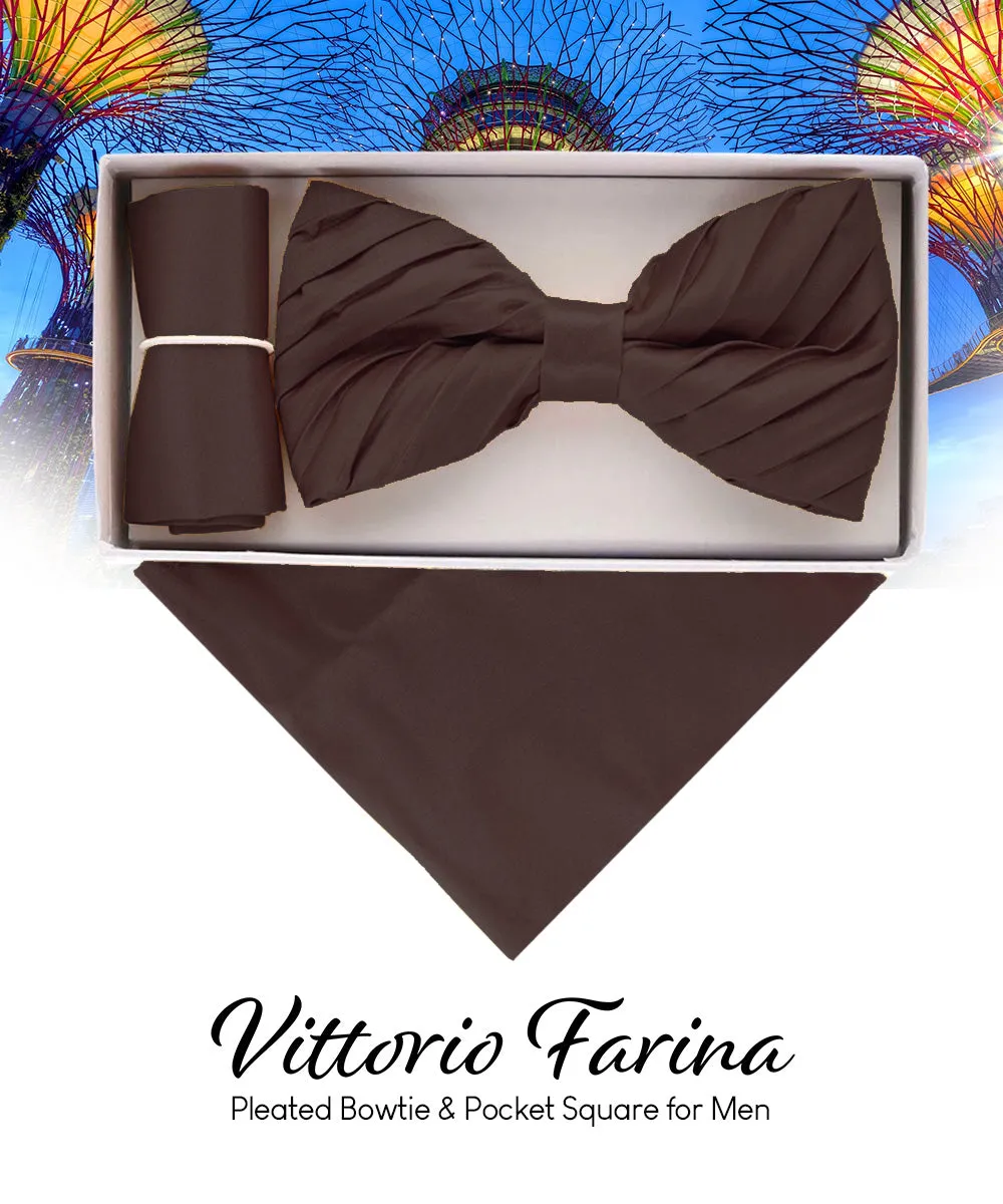 Vittorio Farina Men's Pleated Satin Bow Tie & Pocket Square in Gift Box