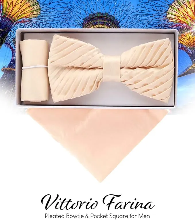 Vittorio Farina Men's Pleated Satin Bow Tie & Pocket Square in Gift Box