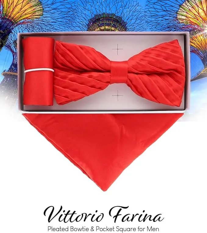 Vittorio Farina Men's Pleated Satin Bow Tie & Pocket Square in Gift Box