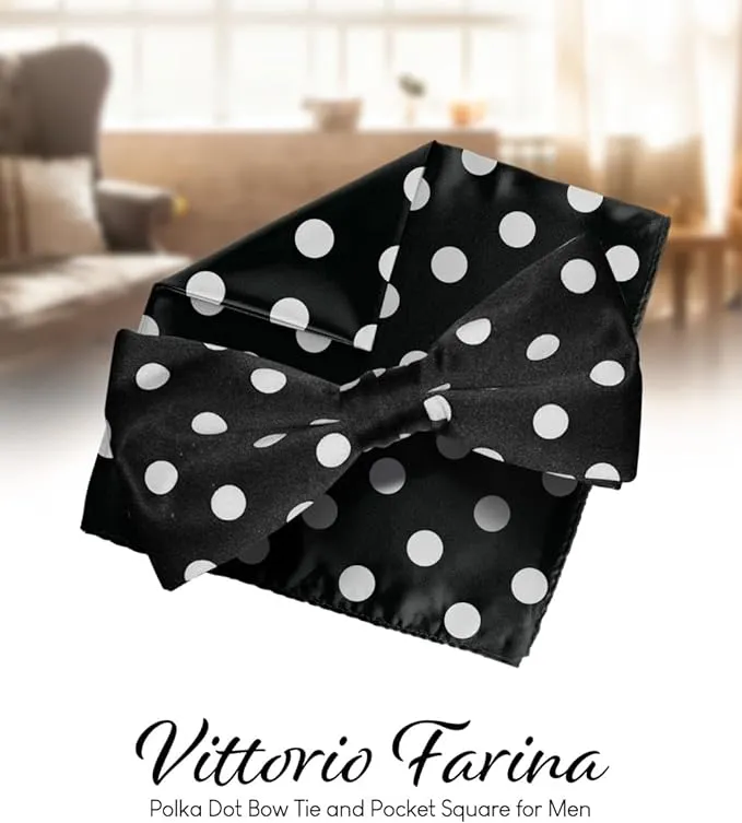 Vittorio Farina Men's Polka Dot Satin Bow Tie & Pocket Square in Gift Box