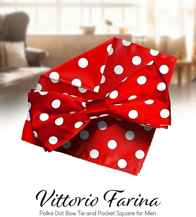 Vittorio Farina Men's Polka Dot Satin Bow Tie & Pocket Square in Gift Box