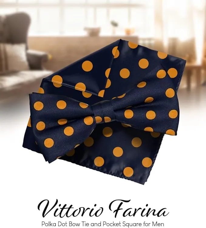 Vittorio Farina Men's Polka Dot Satin Bow Tie & Pocket Square in Gift Box