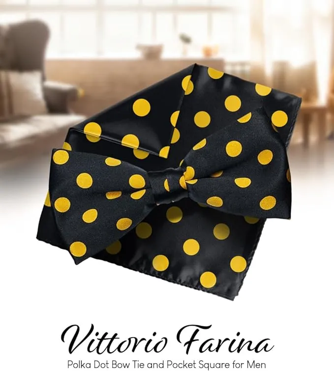 Vittorio Farina Men's Polka Dot Satin Bow Tie & Pocket Square in Gift Box