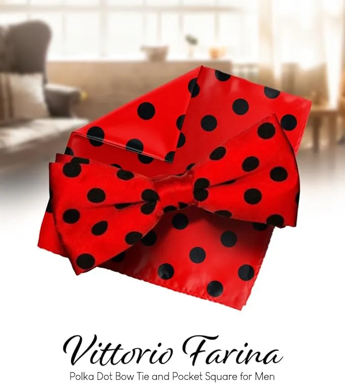 Vittorio Farina Men's Polka Dot Satin Bow Tie & Pocket Square in Gift Box