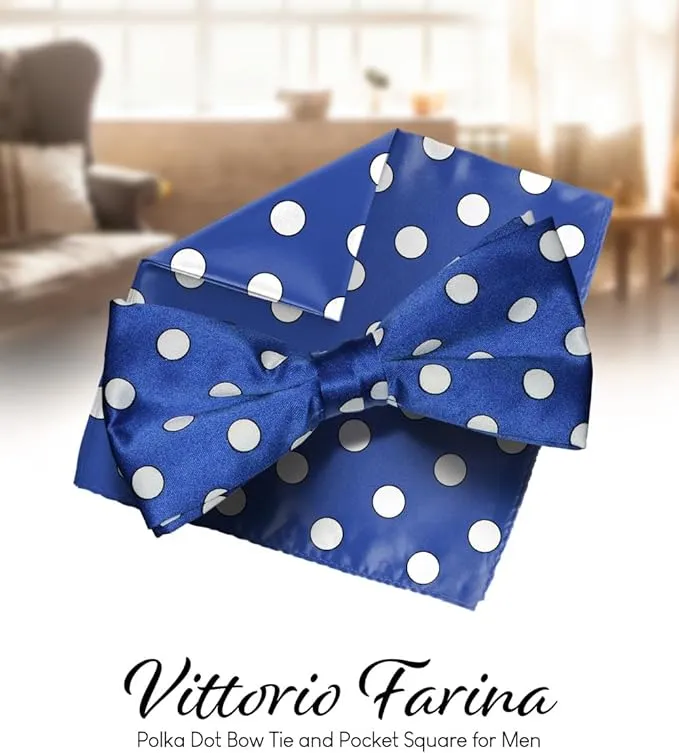 Vittorio Farina Men's Polka Dot Satin Bow Tie & Pocket Square in Gift Box