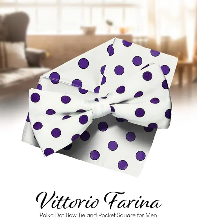 Vittorio Farina Men's Polka Dot Satin Bow Tie & Pocket Square in Gift Box