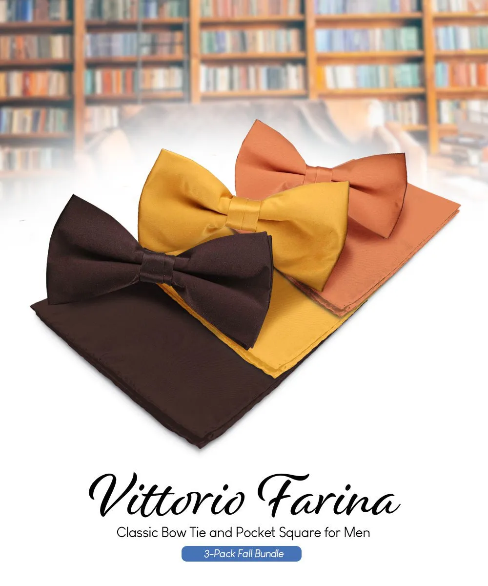 Vittorio Farina Men's Satin Bow Tie & Pocket Square in Gift Box (Multipack)