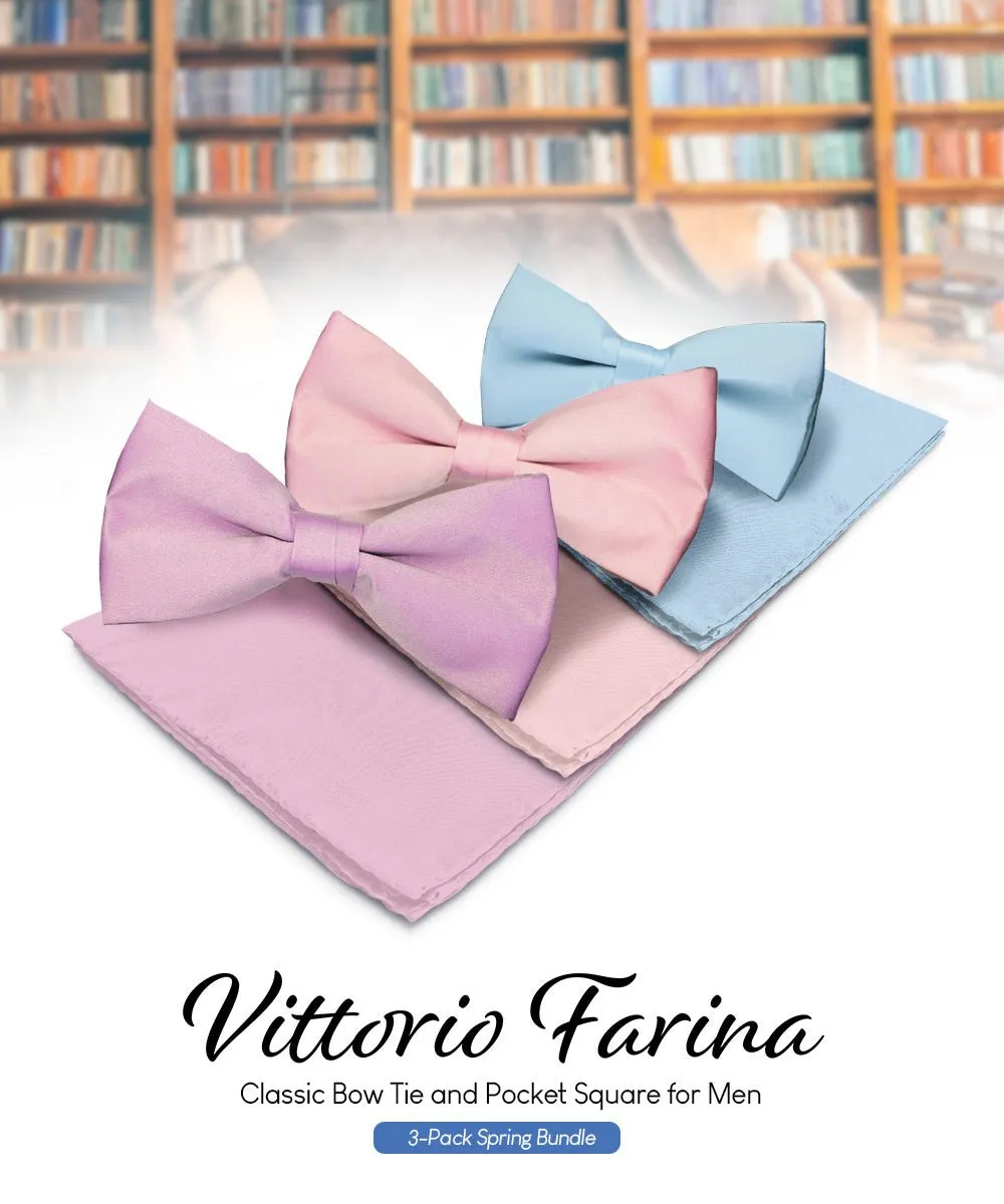 Vittorio Farina Men's Satin Bow Tie & Pocket Square in Gift Box (Multipack)