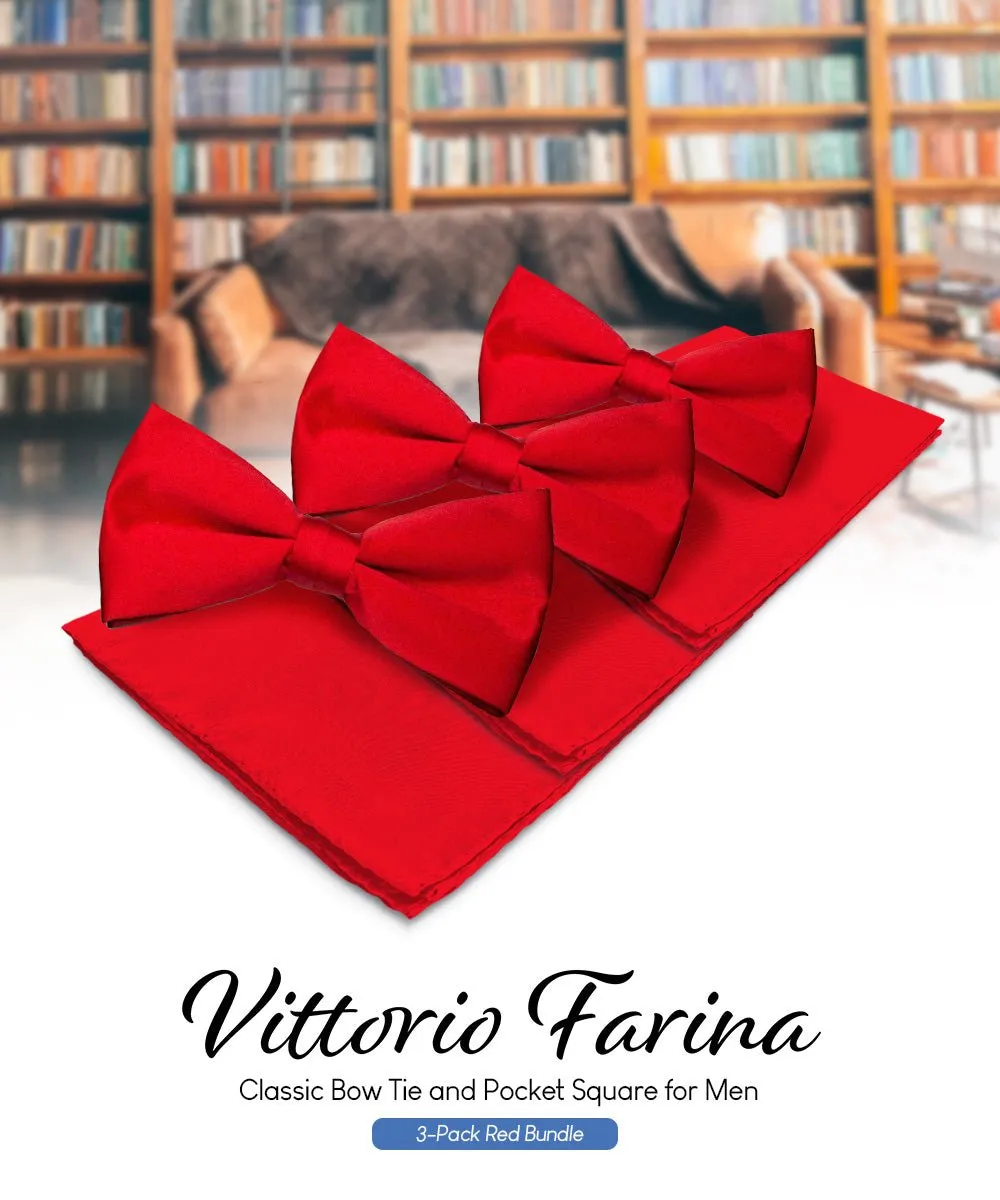 Vittorio Farina Men's Satin Bow Tie & Pocket Square in Gift Box (Multipack)