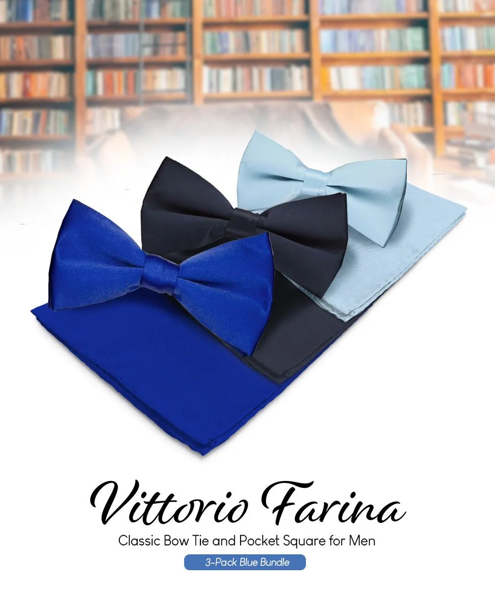 Vittorio Farina Men's Satin Bow Tie & Pocket Square in Gift Box (Multipack)