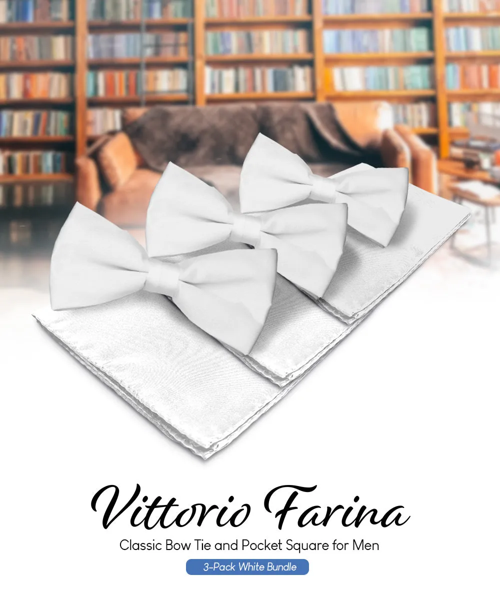 Vittorio Farina Men's Satin Bow Tie & Pocket Square in Gift Box (Multipack)