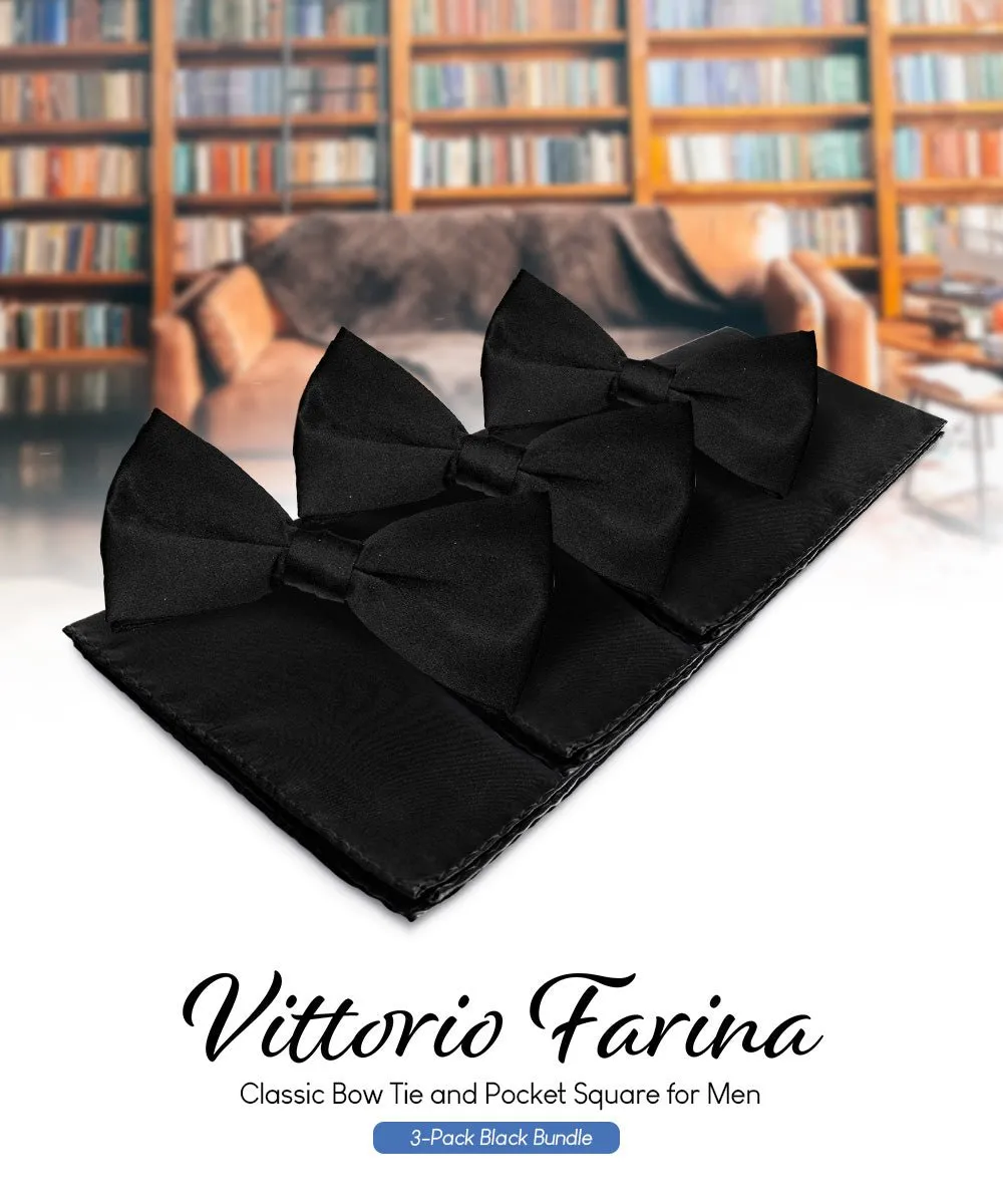 Vittorio Farina Men's Satin Bow Tie & Pocket Square in Gift Box (Multipack)