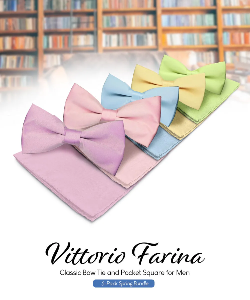 Vittorio Farina Men's Satin Bow Tie & Pocket Square in Gift Box (Multipack)