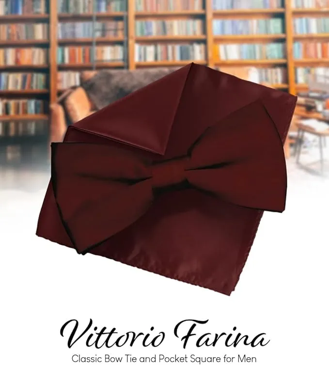 Vittorio Farina Men's Satin Bow Tie & Pocket Square in Gift Box