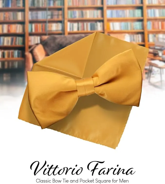 Vittorio Farina Men's Satin Bow Tie & Pocket Square in Gift Box