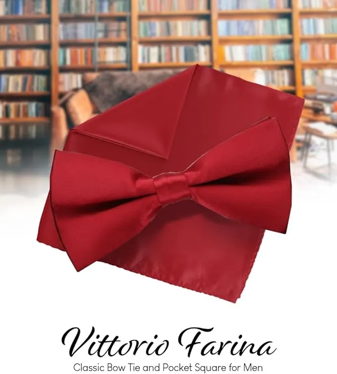 Vittorio Farina Men's Satin Bow Tie & Pocket Square in Gift Box