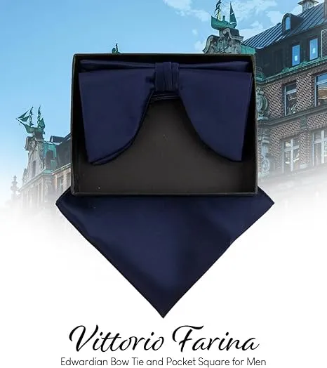 Vittorio Farina Men's Satin Teardrop Bow Tie & Pocket Square in Gift Box