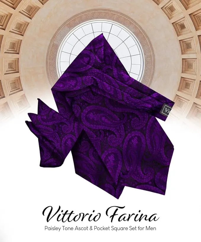 Vittorio Farina Men's Woven Pasiley Ascot & Pocket Square