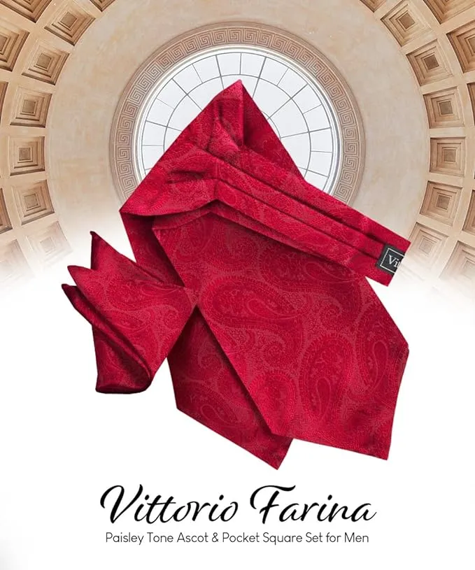 Vittorio Farina Men's Woven Pasiley Ascot & Pocket Square