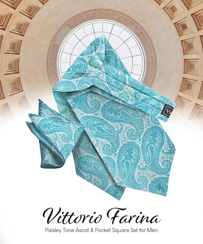 Vittorio Farina Men's Woven Pasiley Ascot & Pocket Square