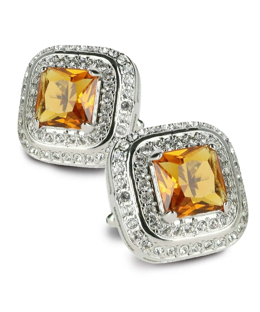 Vittorio Vico Men's Large Square Colorstone Crystal Double Diamond Set Cufflinks: CL75XX Series