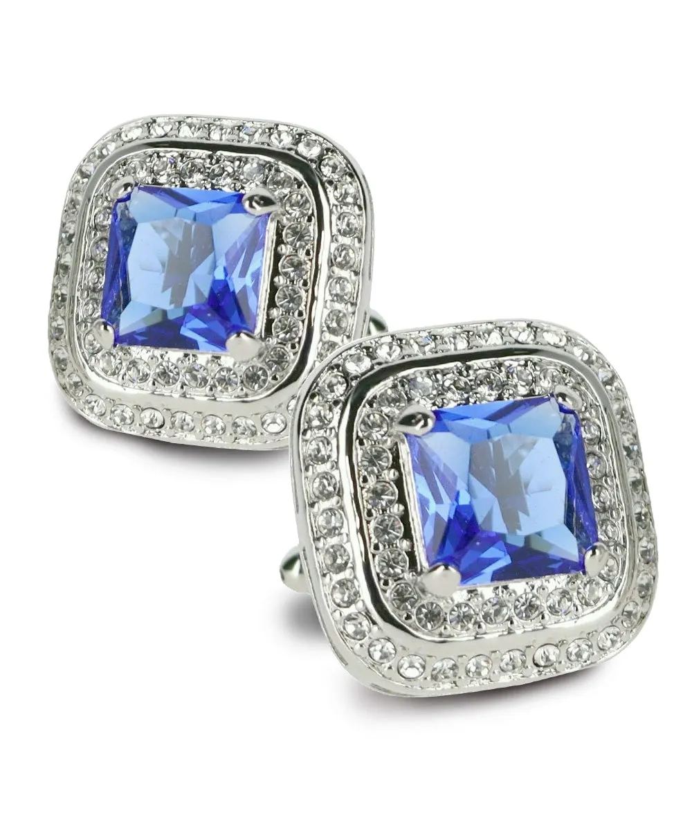 Vittorio Vico Men's Large Square Colorstone Crystal Double Diamond Set Cufflinks: CL75XX Series