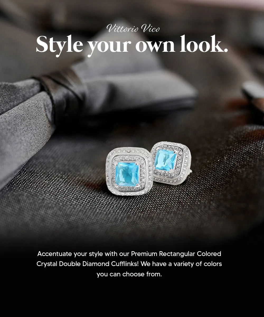 Vittorio Vico Men's Large Square Colorstone Crystal Double Diamond Set Cufflinks: CL75XX Series