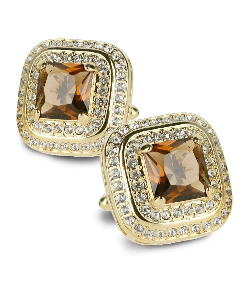 Vittorio Vico Men's Large Square Colorstone Crystal Double Diamond Set Cufflinks: CL75XX Series