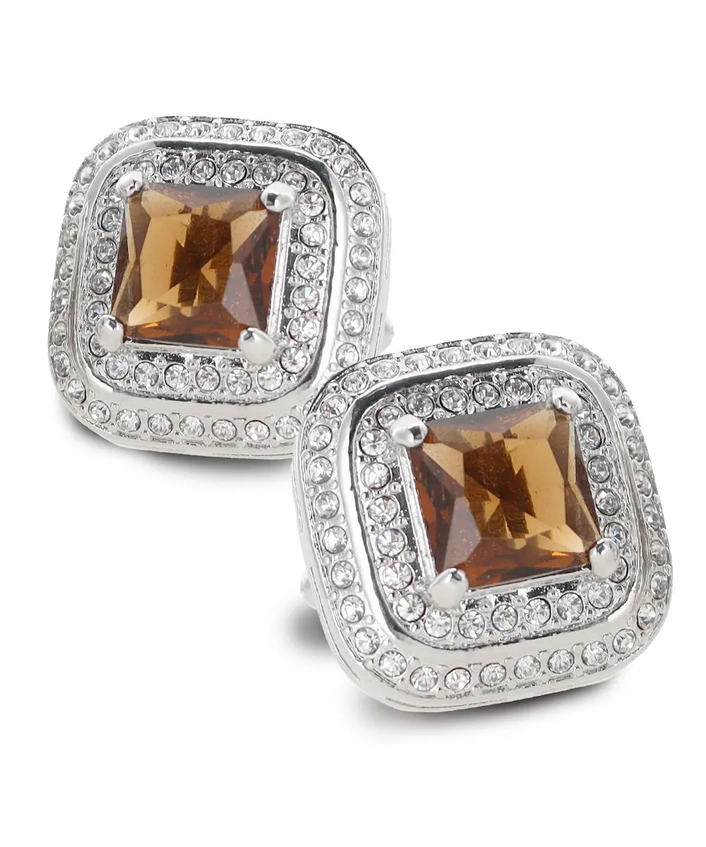 Vittorio Vico Men's Large Square Colorstone Crystal Double Diamond Set Cufflinks: CL75XX Series