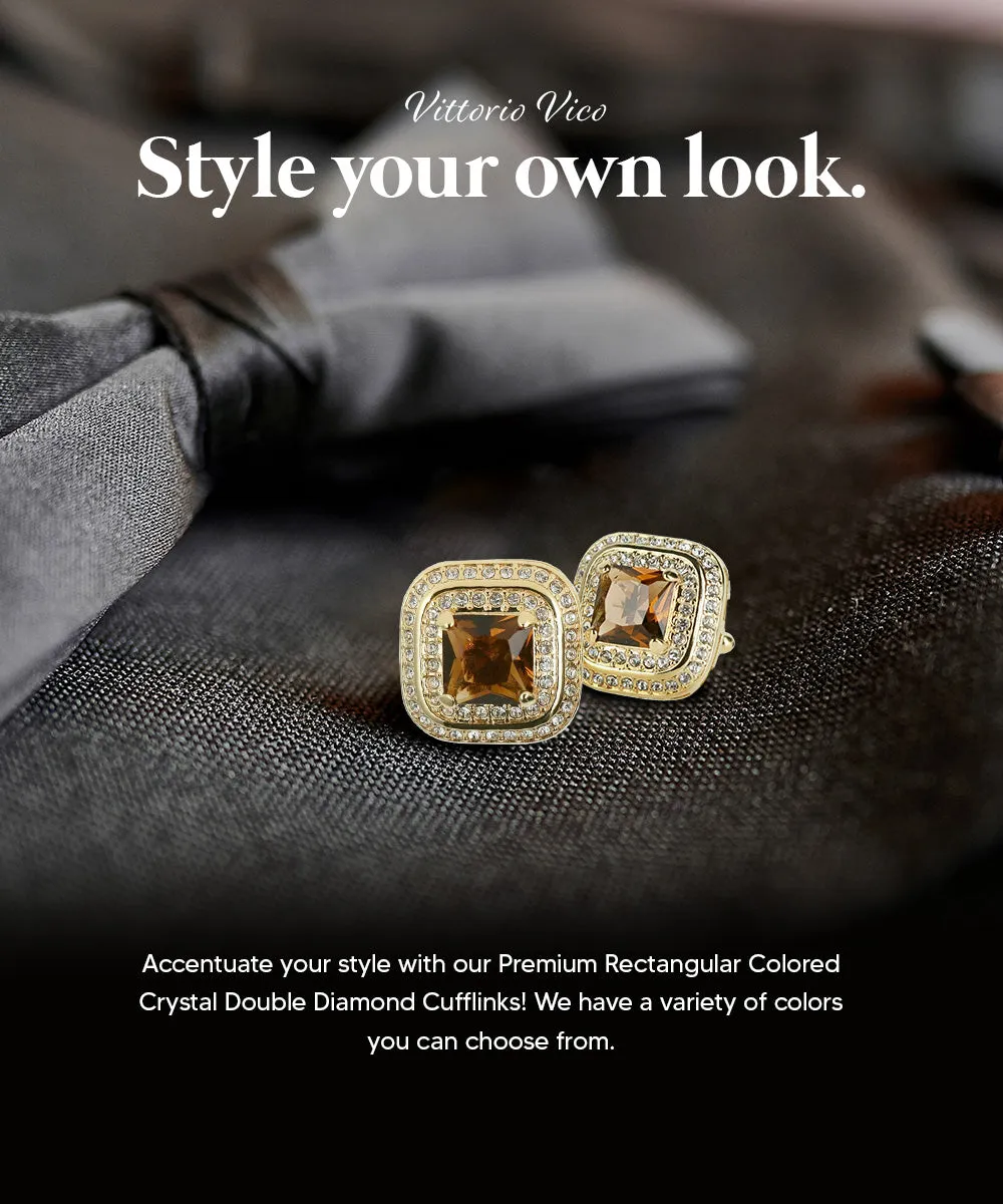 Vittorio Vico Men's Large Square Colorstone Crystal Double Diamond Set Cufflinks: CL75XX Series