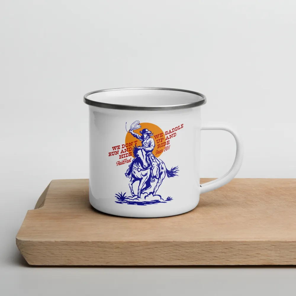 We Don't Run Enamel Mug