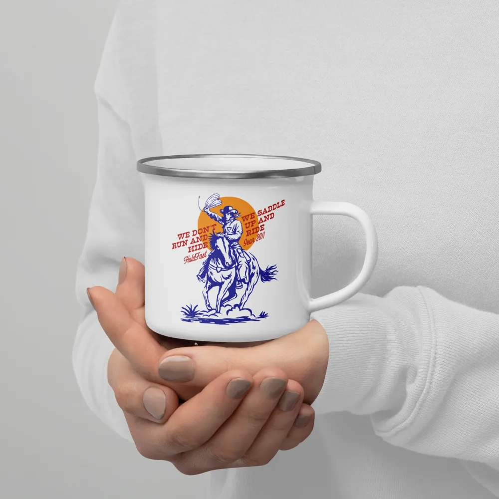 We Don't Run Enamel Mug