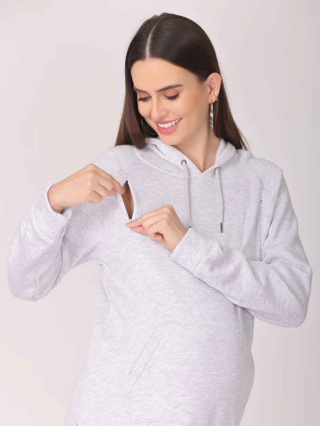 WFH Grey Maternity and Feeding Hoodie Pajama Loungewear Set