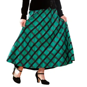 Windowpane Plaid Silk Taffeta Skirt