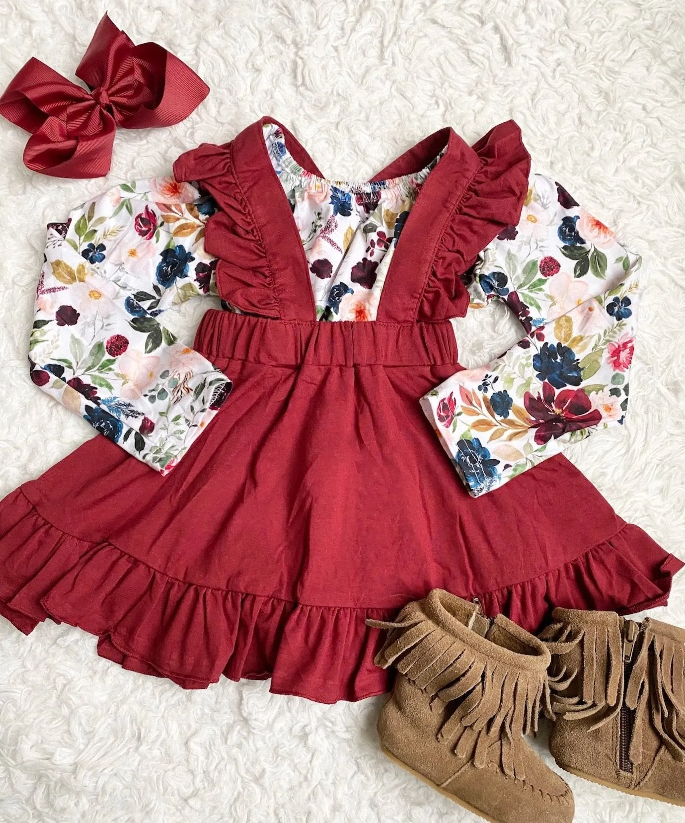 Wine Ruffle Suspender Skirt