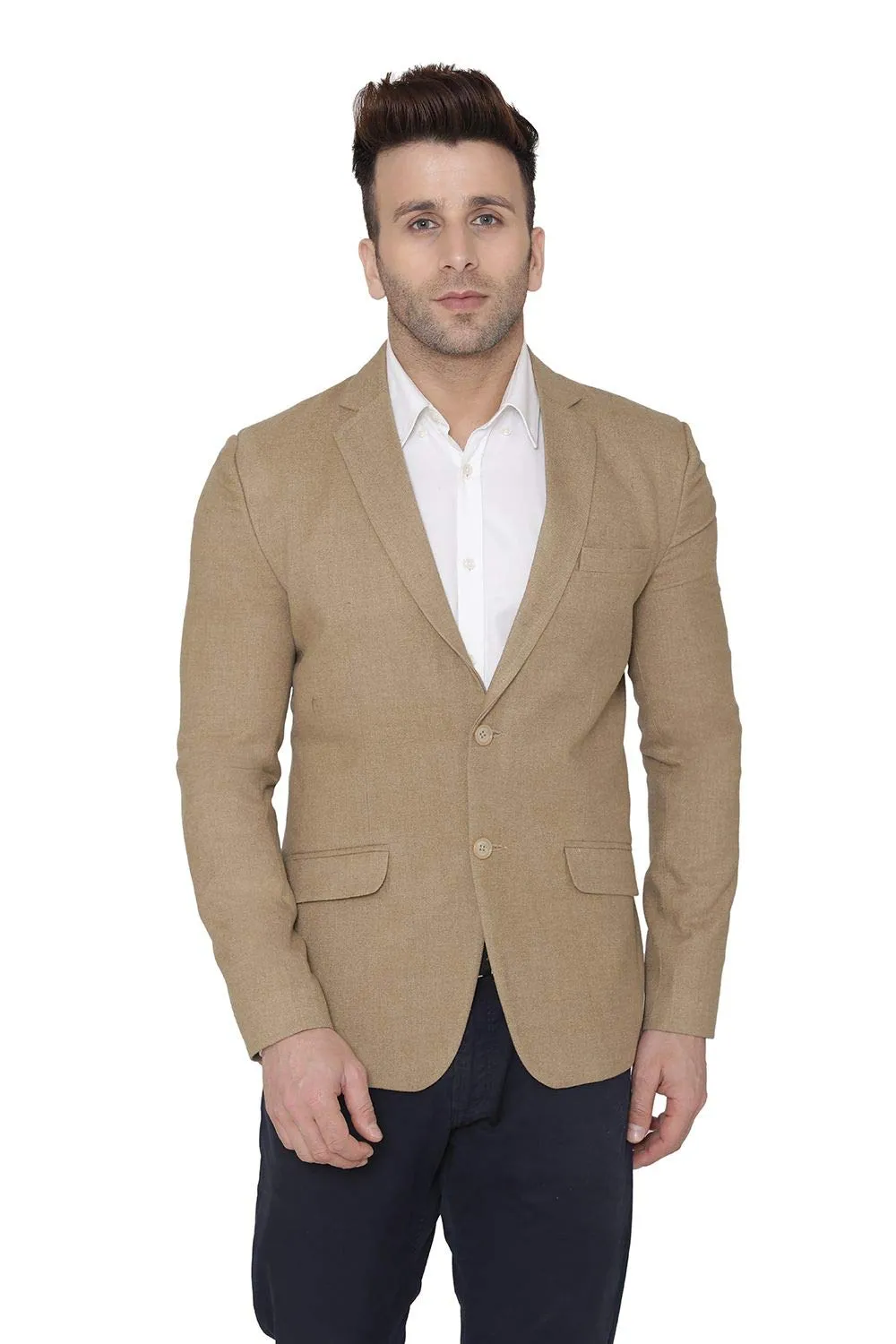 WINTAGE Men's Regular Fit Tweed Wool Casual and Festive Blazer Coat Jacket (Beige, Medium, 40)