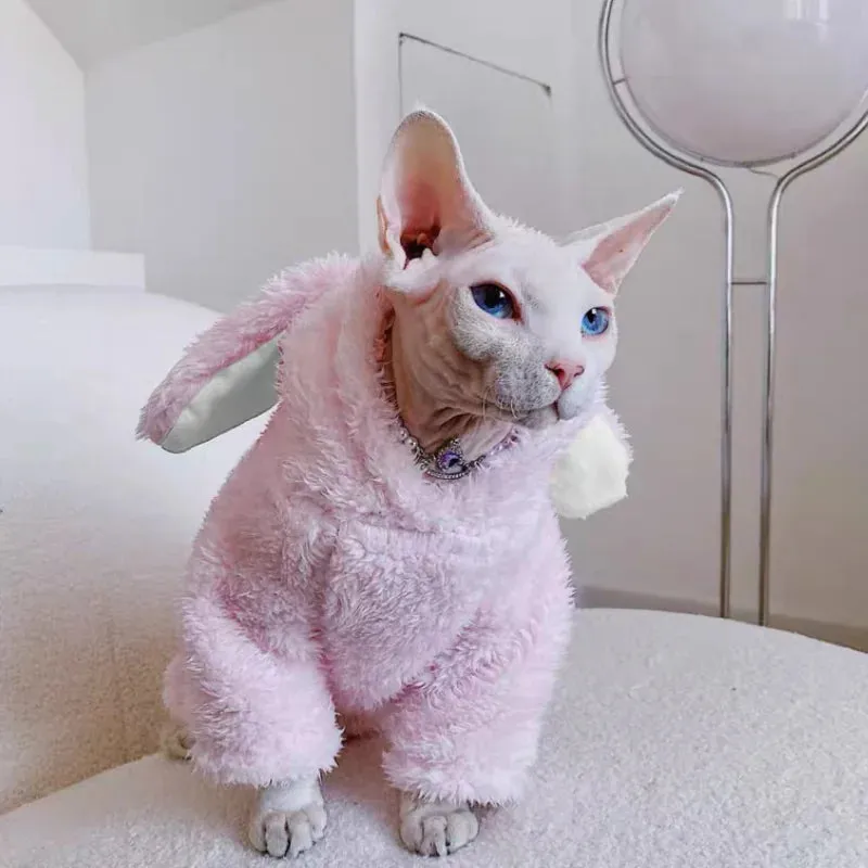 Winter Sphynx Hairless Cat Clothes | Cute Pink Rabbit Soft Cotton Flannel Coat for Sphynx & Devon Rex