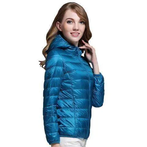 Winter Women Ultra Light Down Jacket 90% Duck Down Hooded Jackets Long Sleeve Warm Slim Coat Parka Female Solid Portabl Outwear (US 6-20W)