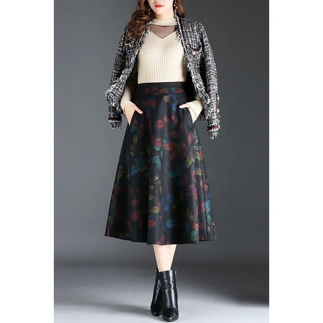 Women Flower Printed Knee Length Autumn & Winter Skirt - WSKC62086