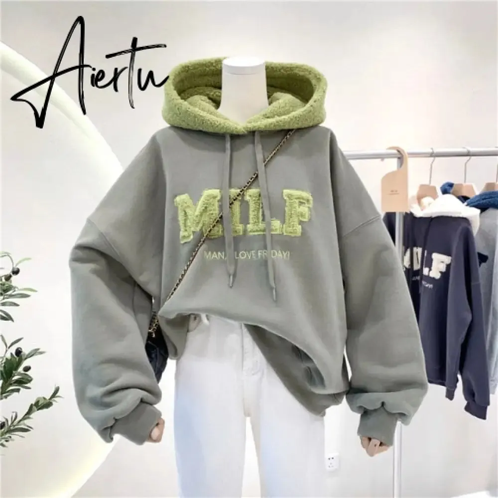 Women Hoodie Letter Hoodies Embroidery Spring Fall Winter Hooded Sweatshirts Tracksuit Korean Japanese Preppy Streetwear