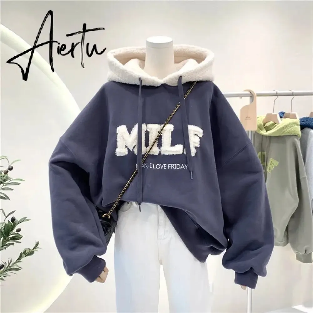 Women Hoodie Letter Hoodies Embroidery Spring Fall Winter Hooded Sweatshirts Tracksuit Korean Japanese Preppy Streetwear