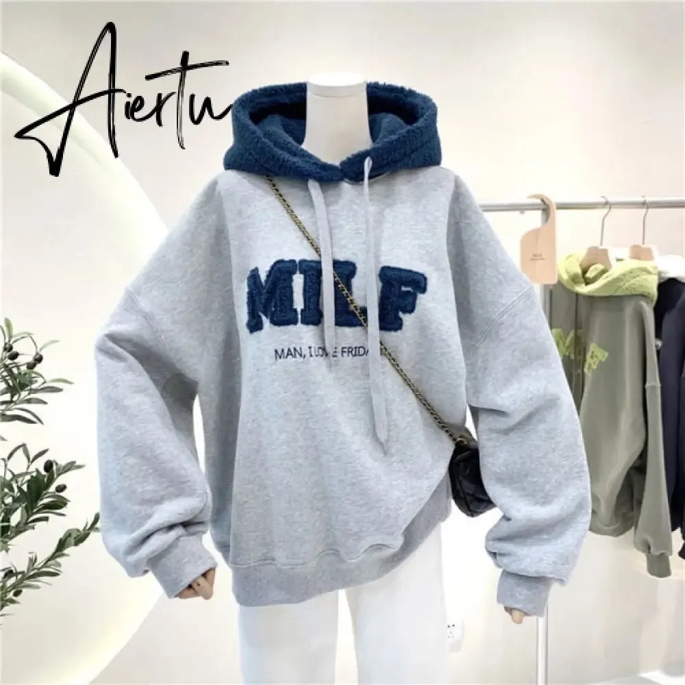 Women Hoodie Letter Hoodies Embroidery Spring Fall Winter Hooded Sweatshirts Tracksuit Korean Japanese Preppy Streetwear