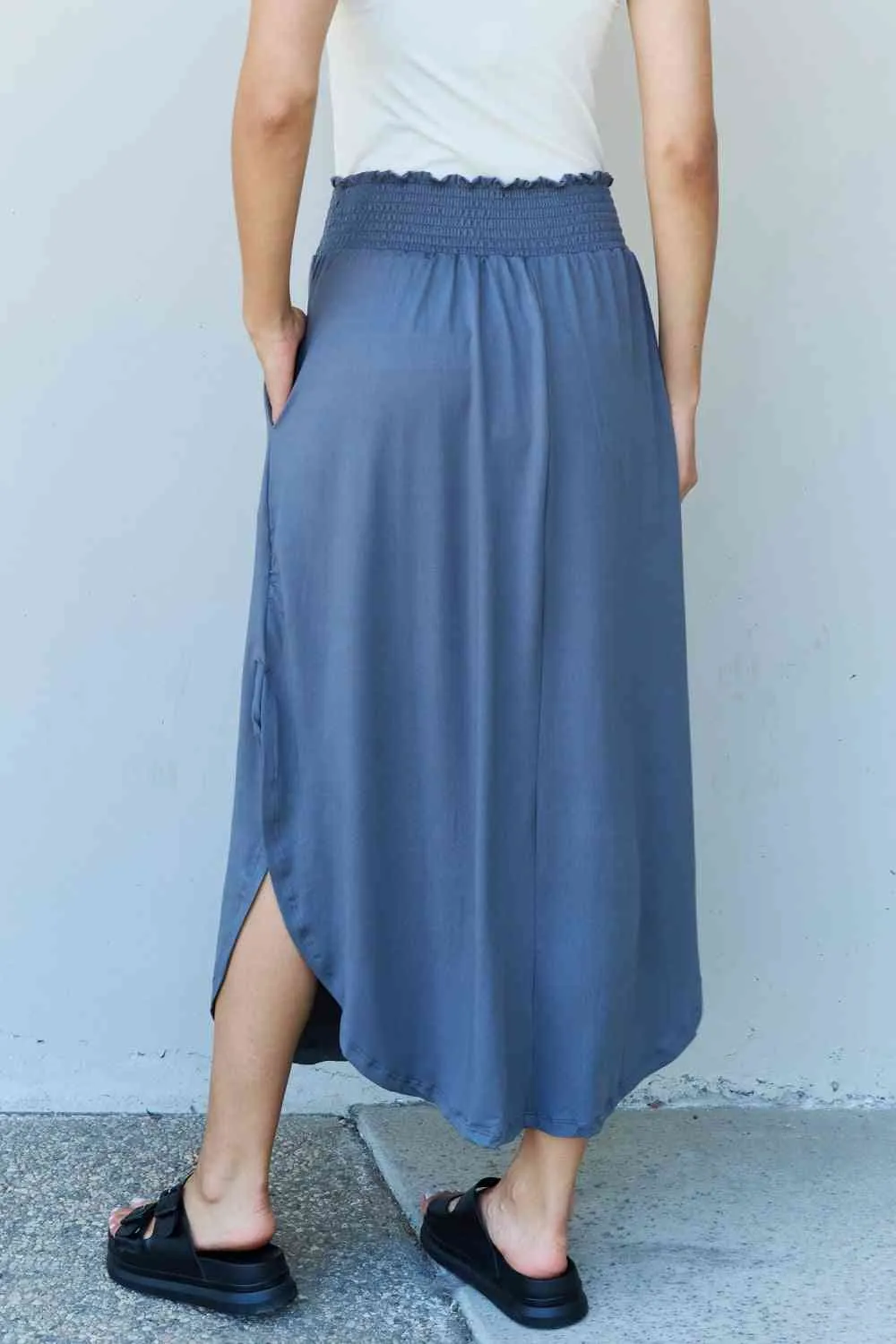 Women's Doublju Comfort Princess Full Size High Waist Scoop Hem Maxi Skirt in Dusty Blue