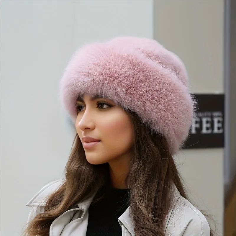 Womens Luxurious Faux Fur Winter Hat - Thickened & Insulated for Ultimate Warmth - Stylish Ear Protection Bucket Hat, All-Match Casual Design - Perfect Christmas Gift