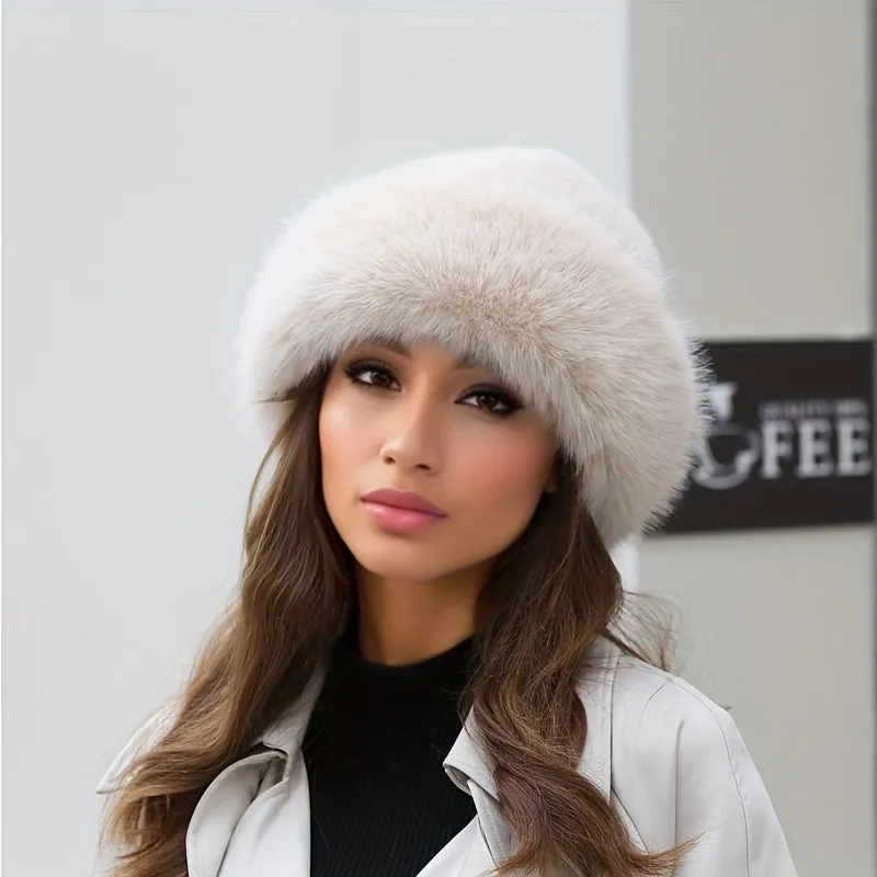 Womens Luxurious Faux Fur Winter Hat - Thickened & Insulated for Ultimate Warmth - Stylish Ear Protection Bucket Hat, All-Match Casual Design - Perfect Christmas Gift