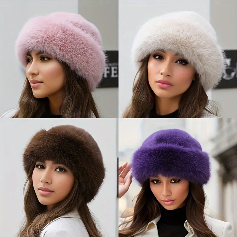 Womens Luxurious Faux Fur Winter Hat - Thickened & Insulated for Ultimate Warmth - Stylish Ear Protection Bucket Hat, All-Match Casual Design - Perfect Christmas Gift