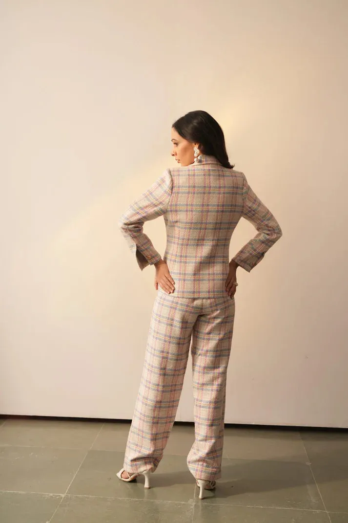 Women's Office Pink Blue Check Jacket