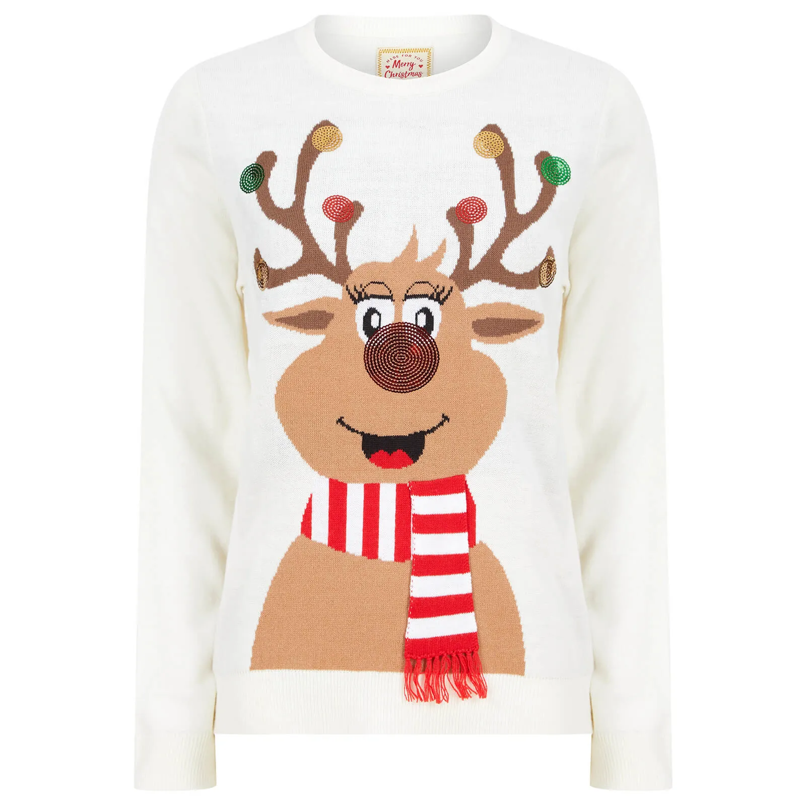 Womens Sequin Reindeer Christmas Jumper