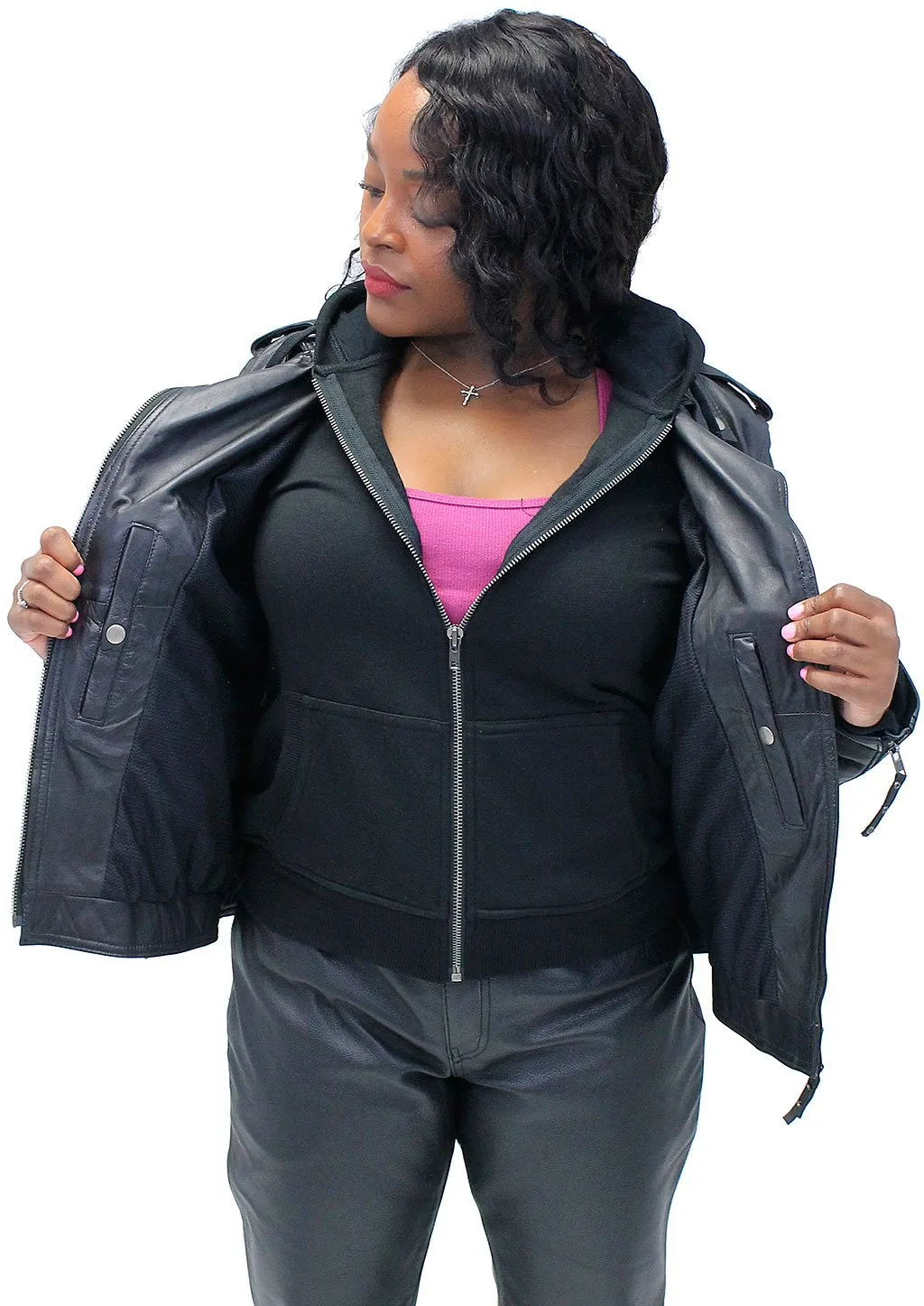 Women's Vented Motorcycle Jacket with Removable Hoodie #L6841HK